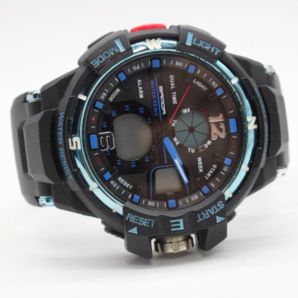 SAMOA Digital Watch Men Black & Blue Sports Outdoor Waterproof Black Rubber Band - Picture 5 of 8